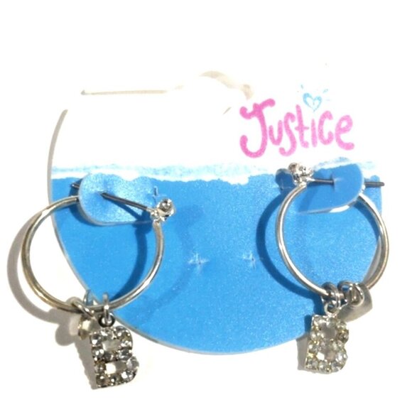 Justice Silver-tone Hoop Earrings Sparkling "B" & star-shaped charms - Girls - Picture 1 of 8